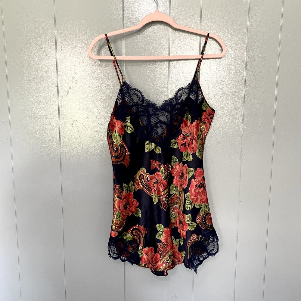 Victoria's Secret Vintage Navy Floral Lace Lingerie Loungewear Camisole Slip S